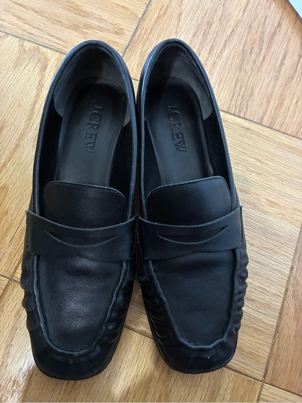 J. Crew Black Maison Ruched Leather Loafers - Women Size 8